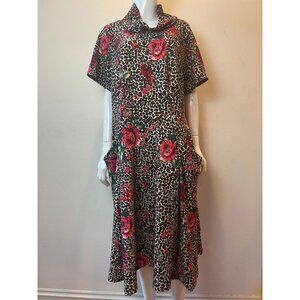 Robbie Bee Womens A line Dress Mock Neck Retro Design Brown Red Sz 2X